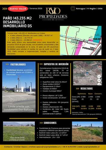 Gran Sitio Terreno ideal DS 143.235 mt2 RANCAGUA.