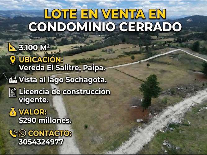 Sale closed joint lot with building license Paipa, Boyacá. View of the lake.