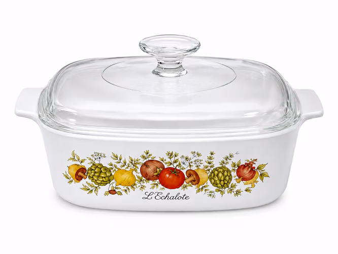 Refractaria Vintage CorningWare 1 Quart "Spice of Life - L'echalote" Con Tapa Pyrex