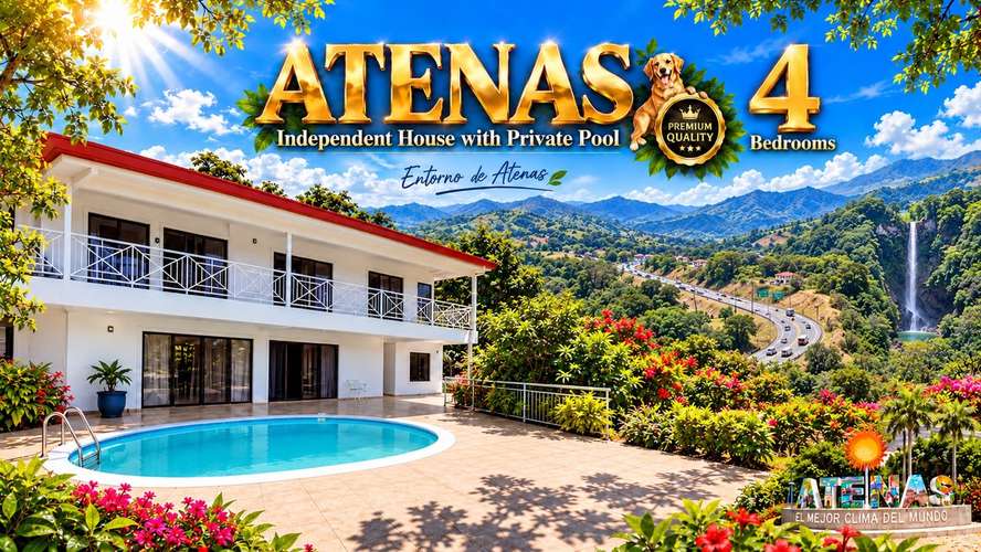 Atenas Alajuela | Propiedad Independiente 350m² Casa + Apto Secundario + Piscina Privada | Renta 850,000 / $1,400 USD