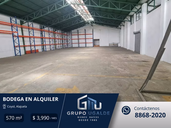 Bodega en Alquiler, Alajuela Coyol (Con Energía trifásica) - Imagen 1