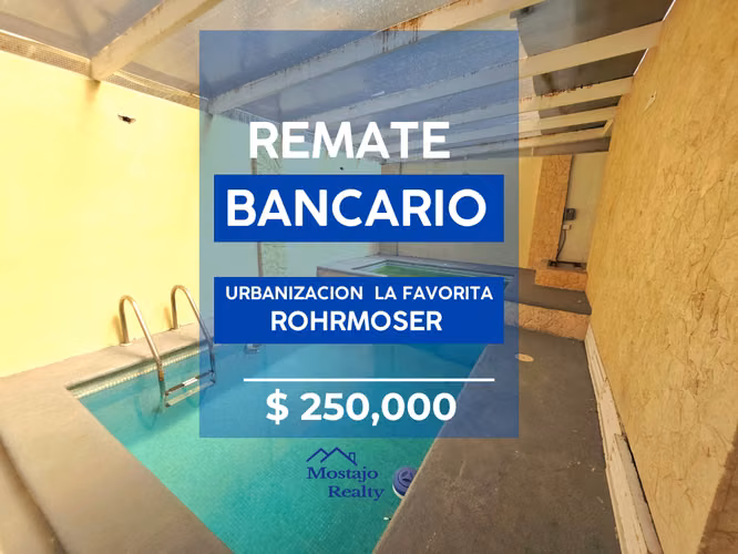 Venta de Casa de una planta, piscina privada, Rohrmoser, La Favorita, Remate Bancario