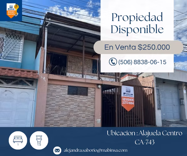 CA-743 – Casa con Gran Potencial y Espacio en Alajuela Centro