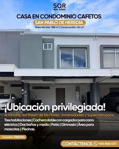 Hermosa casa a la venta  en Condominio Cafetos, San Pablo de Heredia