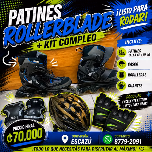 Patines con guantes, casco y rodilleras