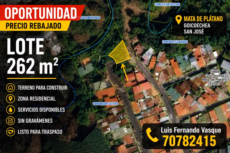 Lote en Mata de Plátano, Goicoechea | 262 m² | Precio de oportunidad | Sin gravámenes - Imagen 3