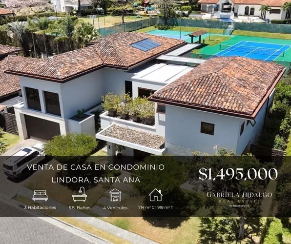 Venta de casa en condominio exclusivo en Lindora Santa Ana