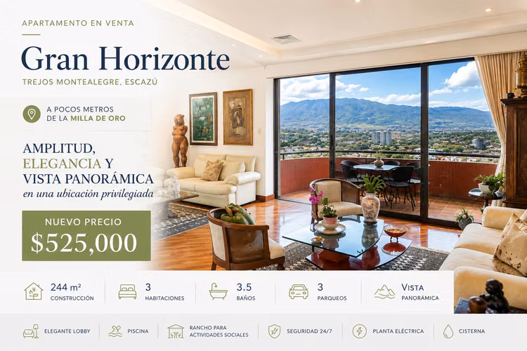 Amplio Apartamento con Vista Panorámica en Venta | Gran Horizonte – Escazú