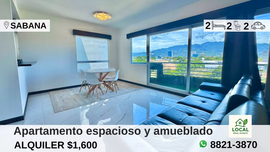 Amplio apartamento amueblado dos dormitorios en torre en Sabana