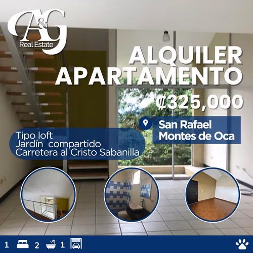 Alquiler Apartamento tipo Loft, San Rafael, Montes de Oca. AMO128.