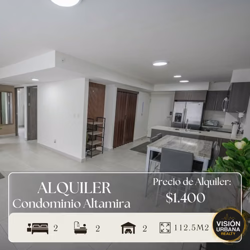 Apartamento Amueblado de 2 Habitaciones en Condominio Altamira