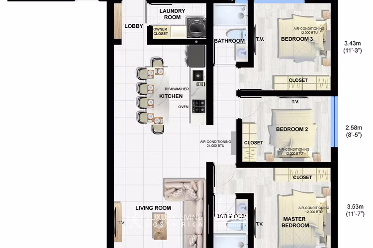 20733 - Apartamento de 3 hab, balcón, amenidades, frente al mar - Imagen 2