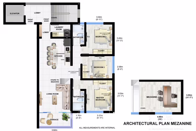20733 - Apartamento de 3 hab, balcón, amenidades, frente al mar - Imagen 4