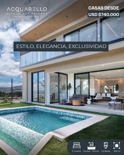 Condominio Acquarello Vende últimas casas en Altos las Palomas. Santa Ana