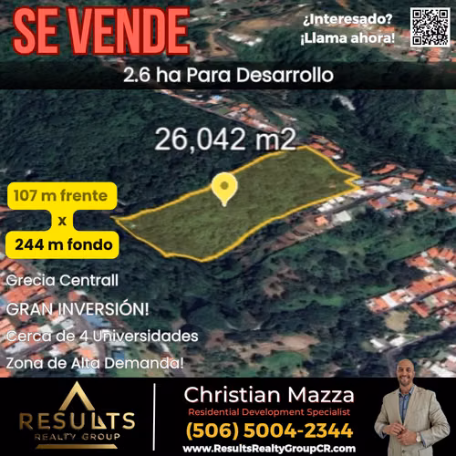 2.6 ha for Development Residential USE or Apts