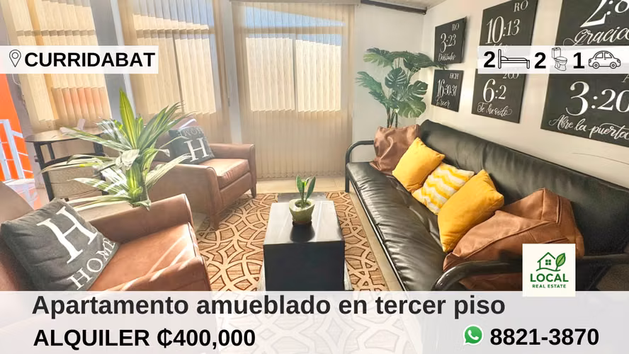 Apartamento en tercer piso amueblado dos dormitorios en Curridabat