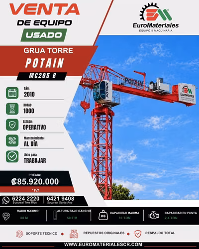 GRUA TORRE MC205B  POTAIN- año 2010