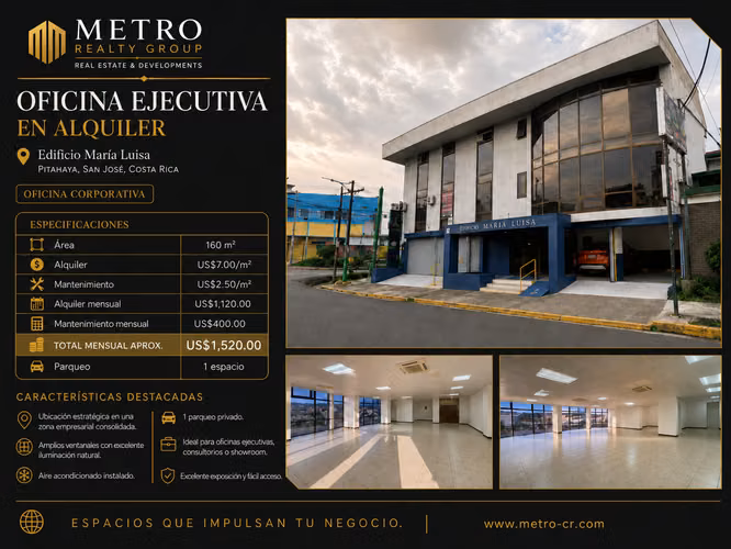 Oficina Ejecutiva en Alquiler | Edificio María Luisa | 160 m² | San José