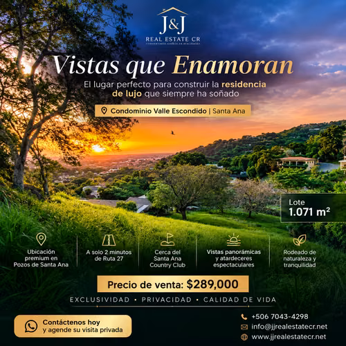 Lote Premium de 1.071 m² en Valle Escondido, Santa Ana | Hermosas Vistas | Cerca de Ruta 27 y el SAC