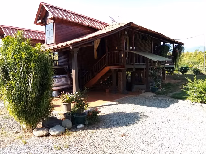 CASA TIPO CABAÑA CON HUERTO FRUTAL DE 0.80 HECTAREAS (2 ACRES) CON VISTA A LAS MONTAÑAS