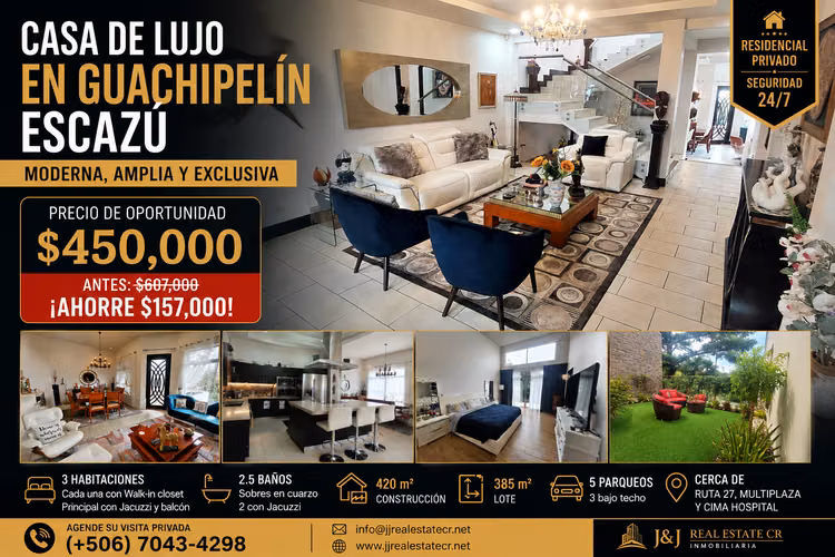 Casa Moderna de Lujo 3Hab+Hab Serv en Guachipelín | Rebajada a $450,000