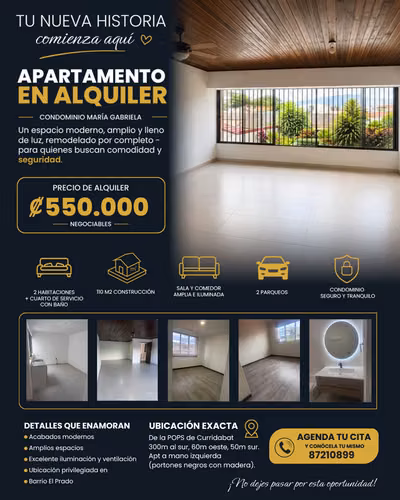 Apartamento en alquiler en Curridabat