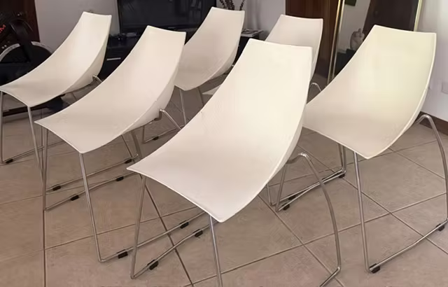 6 SILLAS ACRILICO COLOR BLANCO-BASE ACERO INOXIDABLE