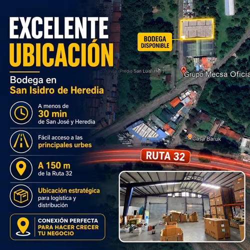 Bodega en alquiler de 1.000 m² en San Isidro de Heredia – cerca de Ruta 32