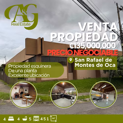 Venta amplia casa esquinera San Rafael de Montes de Oca  VMO443