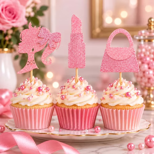 24 adornos toppers  cupcakes – tema Barbie