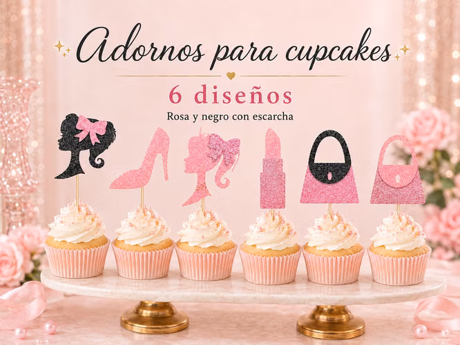24 adornos toppers  cupcakes – tema Barbie