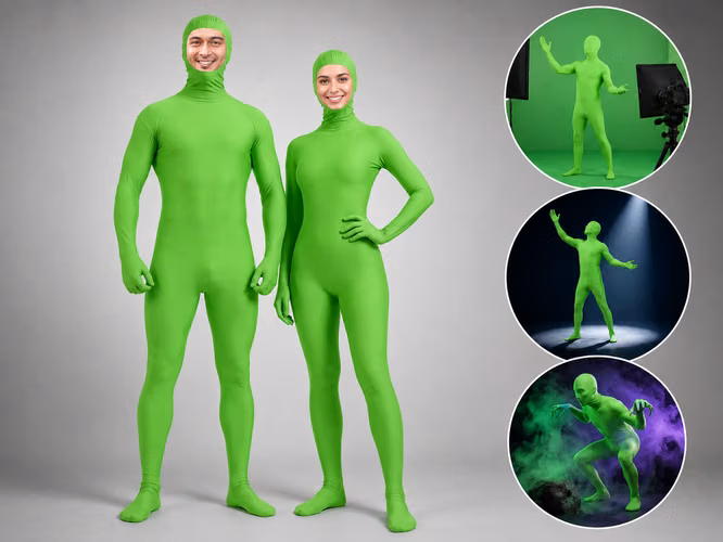 Enterizo verde integral unisex para disfraz y chroma key
