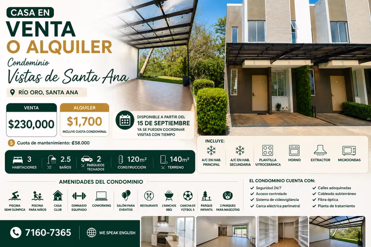 Casa en Venta o Alquiler | Condominio Vistas de Santa Ana