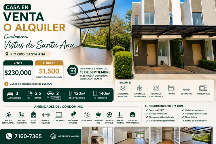Casa en Venta o Alquiler | Condominio Vistas de Santa Ana