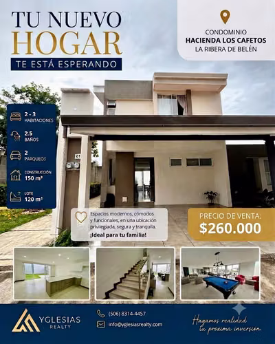  FOR SALE – LIKE-NEW HOME IN HACIENDA EL CAFETO CONDOMINIUM, LA RIBERA DE BELÉN, COSTA RICA!