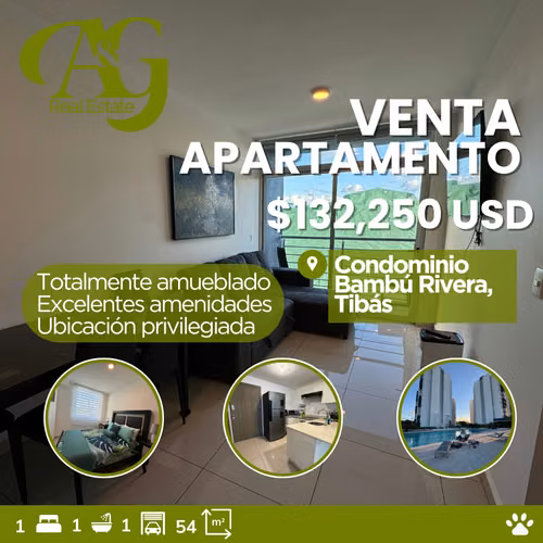 Venta Apartamento amoblado Condominio Bambú Rivera, Tibás. VTJ165