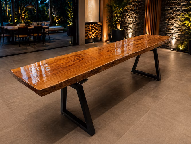 MESA DE COMEDOR EN MADERA DE CEDRO SÓLIDA