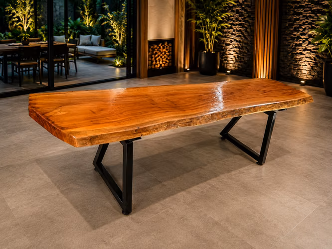 MESA DE COMEDOR EN MADERA DE CEDRO SÓLIDA