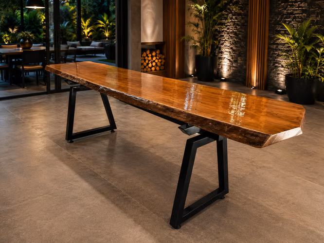MESA DE COMEDOR EN MADERA DE CEDRO SÓLIDA
