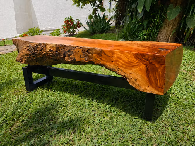 BANCA / MESA DE CENTRO en MADERA DE CEDRO MACIZA - Imagen 2