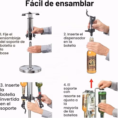 Dispensador giratorio profesional de licor de 3 botellas, acero inoxidable