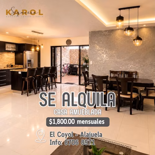 Casa amueblada en alquiler en condominio – El Coyol, Alajuela | $1,800