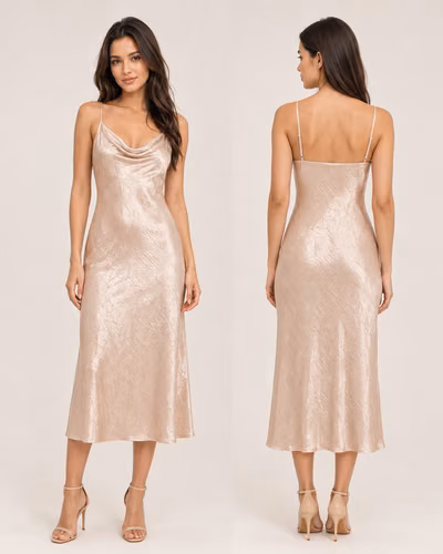 Vestido de fiesta champagne satinado
