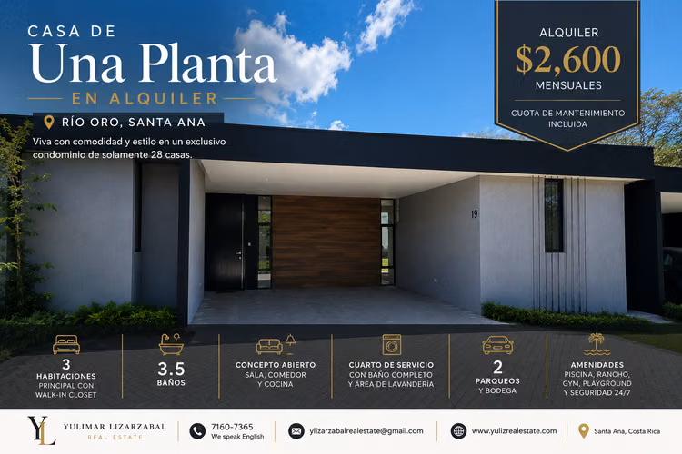 Casa de Una Planta con Línea Blanca en Alquiler | Río Oro, Santa Ana