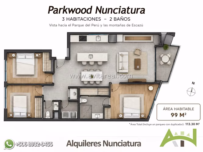 Apartamento de 3 habitaciones  | Linea blanca | Parkwood Nunciatura - Imagen 4