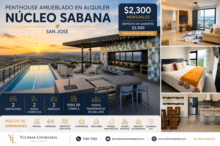 Penthouse Amueblado en Alquiler | Núcleo Sabana – San José