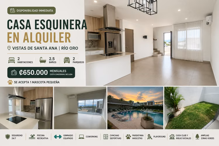 Casa Esquinera en Alquiler | Vistas de Santa Ana – Río Oro