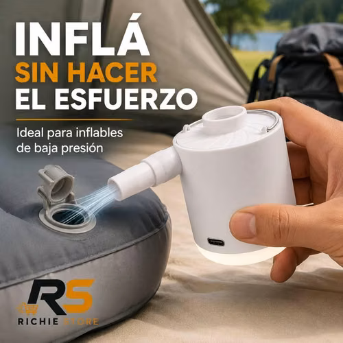 Mini Bomba de Aire Eléctrica Recargable 3 en 1 con Linterna LED - Imagen 4