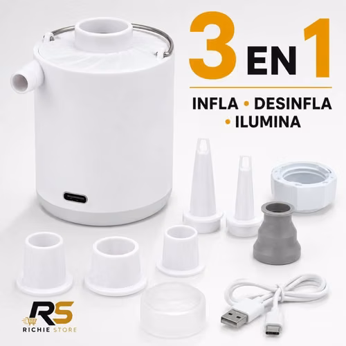 Mini Bomba de Aire Eléctrica Recargable 3 en 1 con Linterna LED - Imagen 2