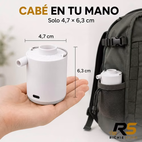 Mini Bomba de Aire Eléctrica Recargable 3 en 1 con Linterna LED - Imagen 5
